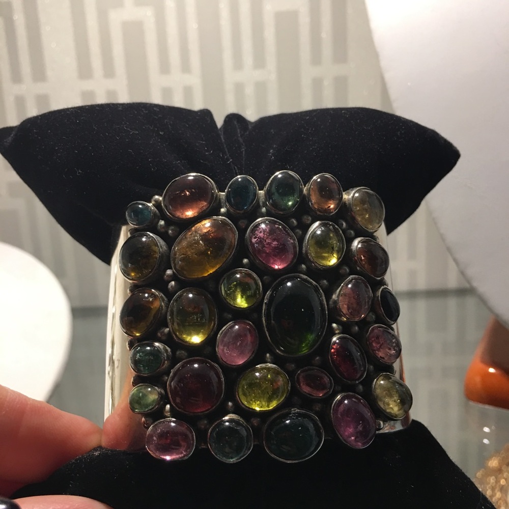 Semi Precious Multi- Colored Silver Bangle - image 5